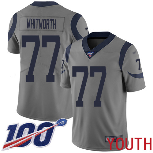 Los Angeles Rams Limited Gray Youth Andrew Whitworth Jersey NFL Football #77 100th Season Inverted Legend->youth nfl jersey->Youth Jersey